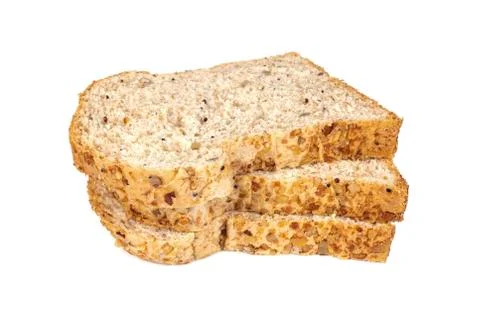 Slice of a whole wheat bread isolated on a white background Stock Photos
