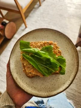 Slice of whole wheat bread with salad Stock Photos