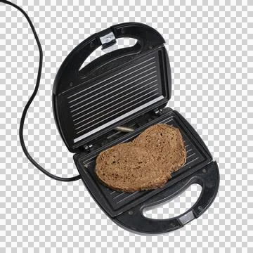 A slice of whole wheat bread on a toaster on a transparent surface Foto stock