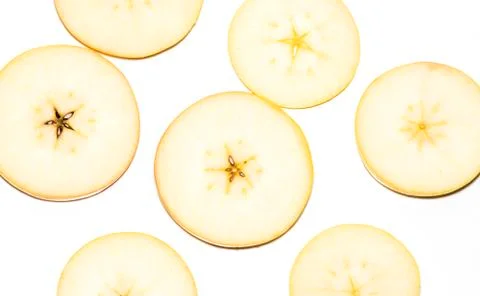 Slice of  yellow apple fruit  isolated on white background Stock Photos