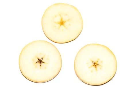 Slice of  yellow apple fruit  isolated on white background Stock Photos