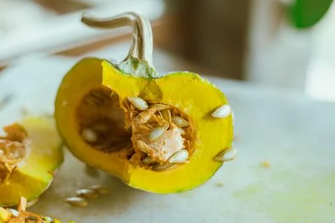 Slice of yellow pumpkin Stock Photos