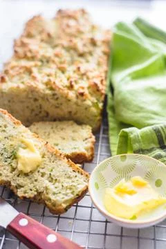Slice of zucchini bread with butter Stock Photos