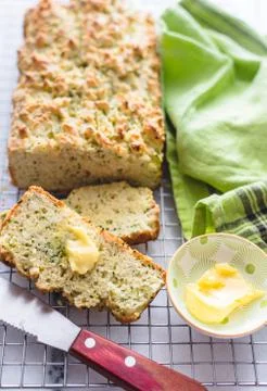 Slice of zucchini bread with butter Stock Photos