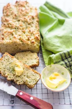 Slice of zucchini bread with butter Foto stock