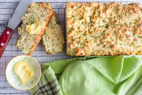 Slice of zucchini bread with butter Stock Photos