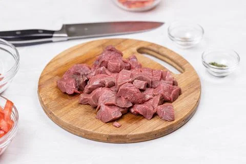 Sliced and chopped raw Beef meat Stock Photos