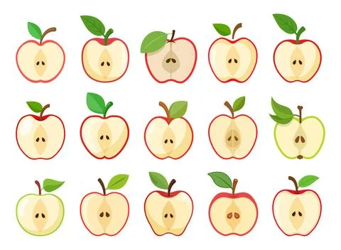 Sliced apple fruit icon set in flat style. Healthy dessert vector illustrat.. Illustrazione stock