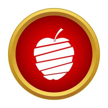 Sliced apple fruit symbol on red icon Stock Illustration