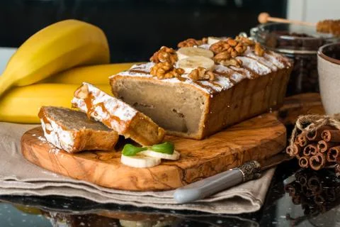 Sliced banana bread Stock Photos