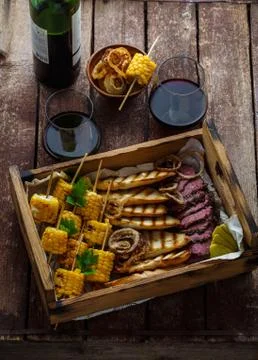 Sliced beef with corn and bread Stock Photos