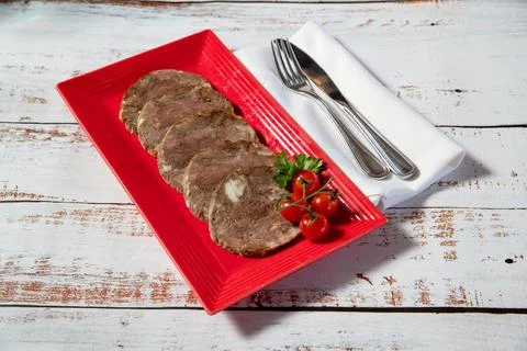 Sliced beef roll on a plate Stock Photos