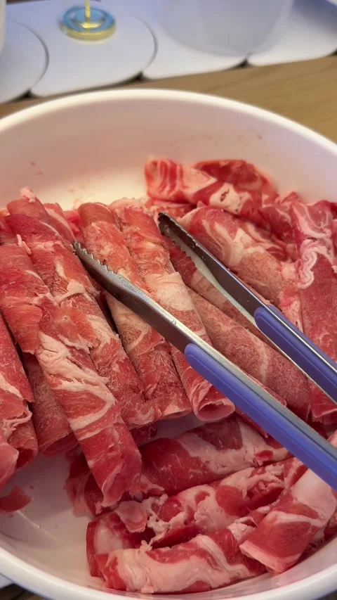 Sliced Beef Rolls at an Asian Buffet Stock-Footage 345397072