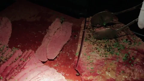 Sliced Beef Slow Motion Stock Footage 71495386