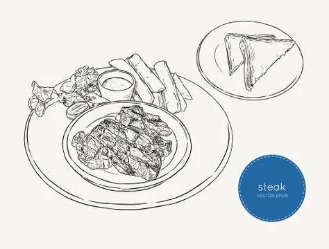 Sliced beef steak ,hand draw sketch food vector. Stock Illustration