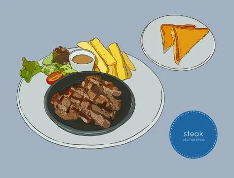 Sliced beef steak ,hand draw sketch food vector. Stock Illustration