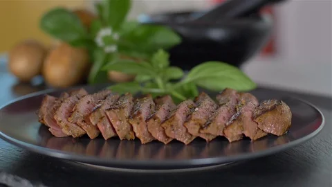 Sliced beef steak medium culinary Stock Footage 114076657