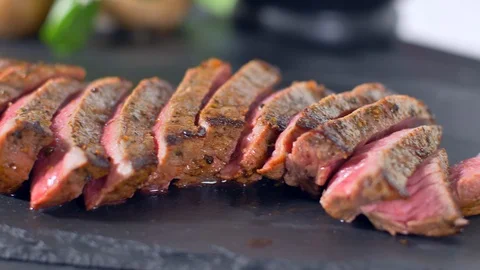 Sliced beef steak medium culinary Stock Footage 114076714