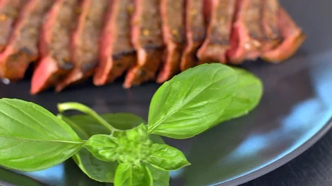 Sliced beef steak medium culinary Stock Footage 114076732