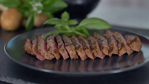 Sliced beef steak medium culinary Stock Footage 114076782