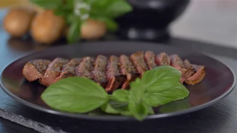 Sliced beef steak medium culinary Stock Footage 114077429