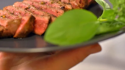 Sliced beef steak medium culinary Stock Footage 114079029