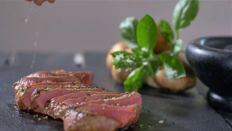 Sliced beef steak medium culinary Stock Footage 114080431