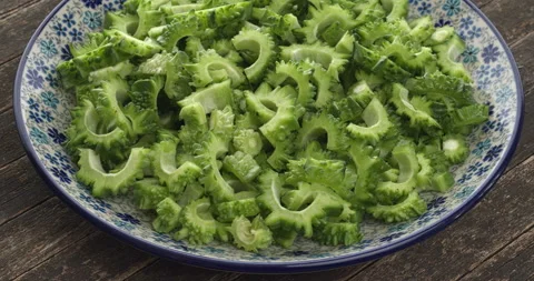 Sliced bitter melon on a plate. Stock Footage 281176461