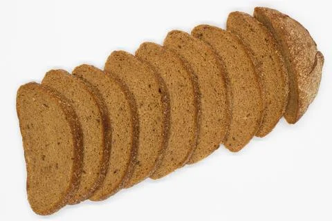 Sliced black bread. Dark rye bread with cumin cut into even pieces on a white Stock Photos
