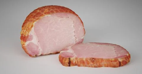 Sliced boiled pork on a white plate. Meat isolated Stock Photos