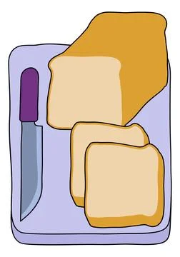 Sliced Bread and Knife On Chopping Cutting Board Stock Illustration