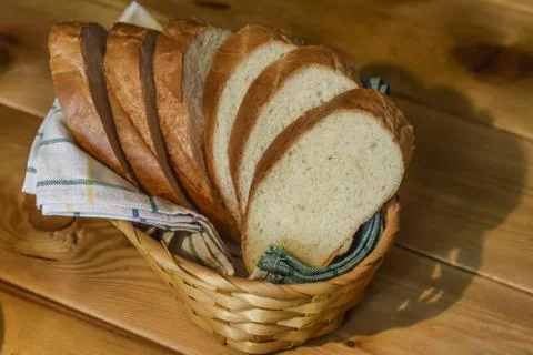 Sliced bread in a basket Stock Photos