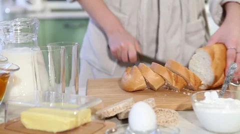 Sliced bread for breakfast Stock Footage 46573564