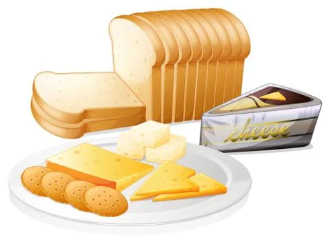 Sliced bread with cheese and biscuits Stock Illustration