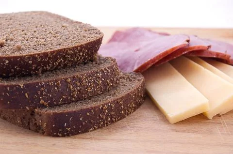 Sliced bread, cheese and ham Stock Photos
