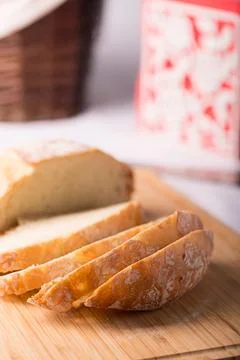 Sliced bread on the cutting board 스톡 사진