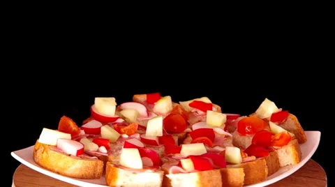 Sliced ​​bread with ham and vegetables Stock Footage 37123297