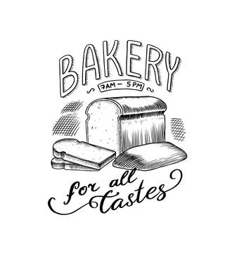 Sliced bread. Hot baking Engraved hand drawn in old sketch and vintage style for Stock Illustration