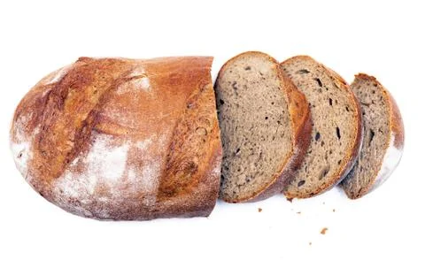 Sliced bread isolated on white background. Top view. Stock Photos