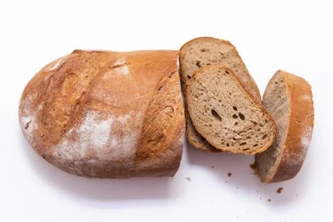 Sliced bread isolated on white background. Top view. Stock Photos