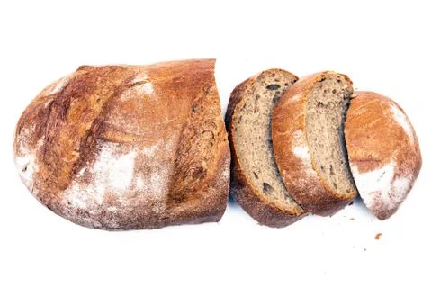 Sliced bread isolated on white background. Top view. Stock Photos