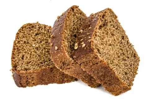 Sliced of bread made of dark flour, isolated on white background Stock Photos