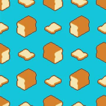 Sliced bread pixel art pattern seamless. Pixelated Food rooty background. 8 b Stock Illustration