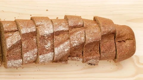 Sliced bread. Rye bread, top view. Stock-Footage 141364023