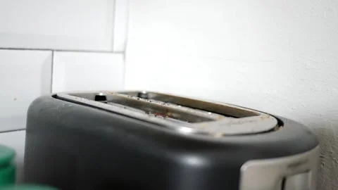 Sliced bread in toaster popping up Stock Footage 246840824