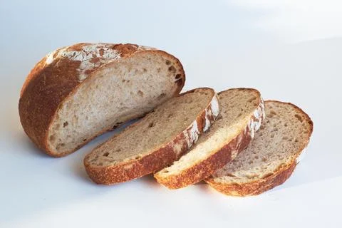 Sliced bread, on a white background. Slices of bread top view. Stock Photos