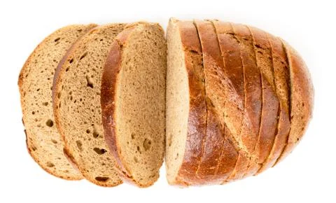 Sliced bread on a white. The form of the top. Stock Photos
