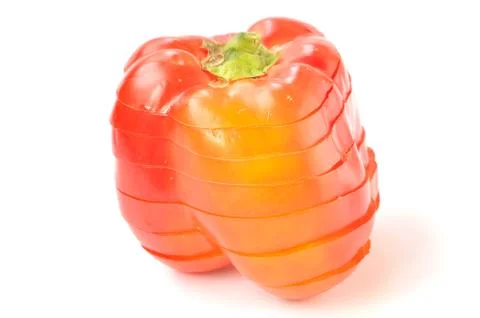 Sliced bulgarian peppers on a white background Stock Photos