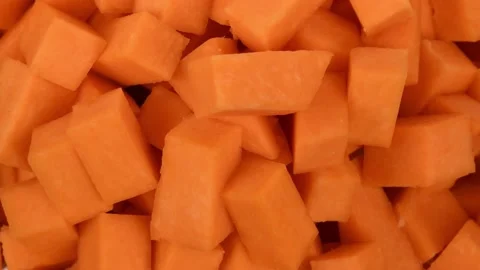 Sliced butternut squash. Extrem close-up. Top view. Loop motion. Stock Footage 167277129