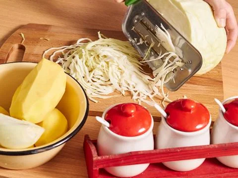 Sliced cabbage. Slicing cabbage. Stock-Fotos